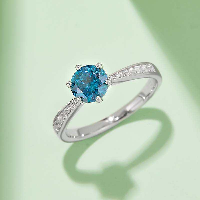 直臂灵动S925银镀白金MoissaniteWomen's Ring1ctD级